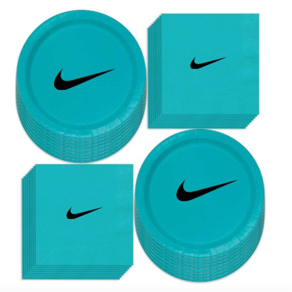 Sw00sh Plates | Teal Basketball Party Paper Plates | Disposable 45 pcs - Picture 3 of 6